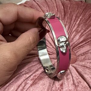 Alexander McQueen Pink Enamel Skull Bangle Bracelet